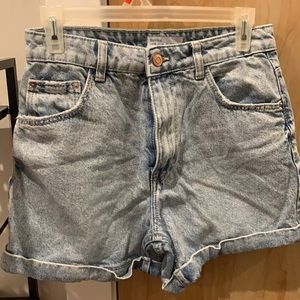 Bershka mom shorts in bleach blue wash